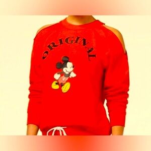 Disney Juniors' Original Mickey Mouse Cold-Shoulder Sweatshirt Juniors sz Med.